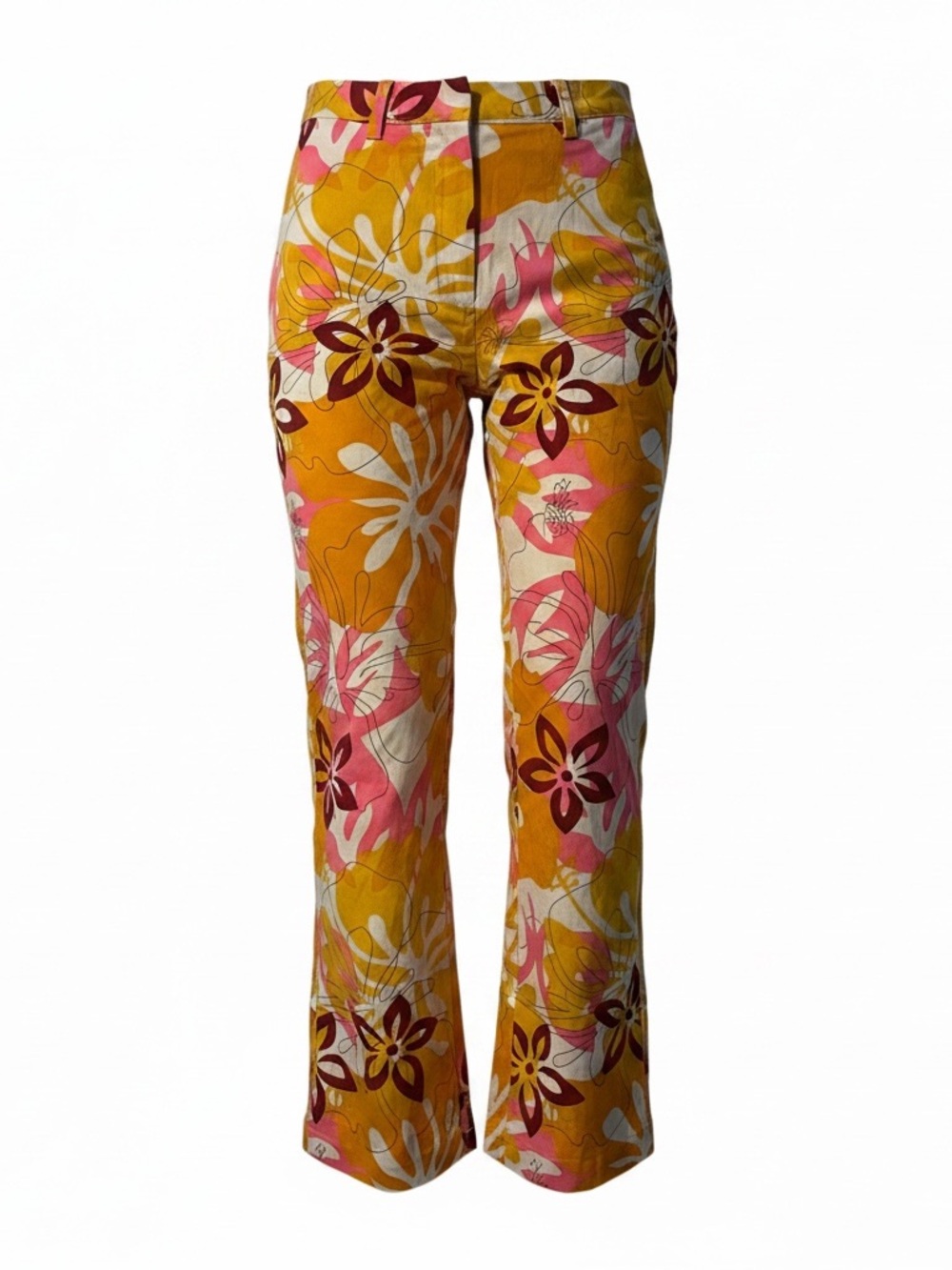 High-Rise Floral Flare‎ Pants - Mustard & Pink